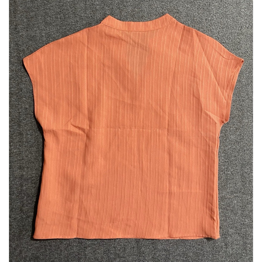 V-Neck Short Sleeve Textured Tunic Orange Size M - Picture 6 of 7